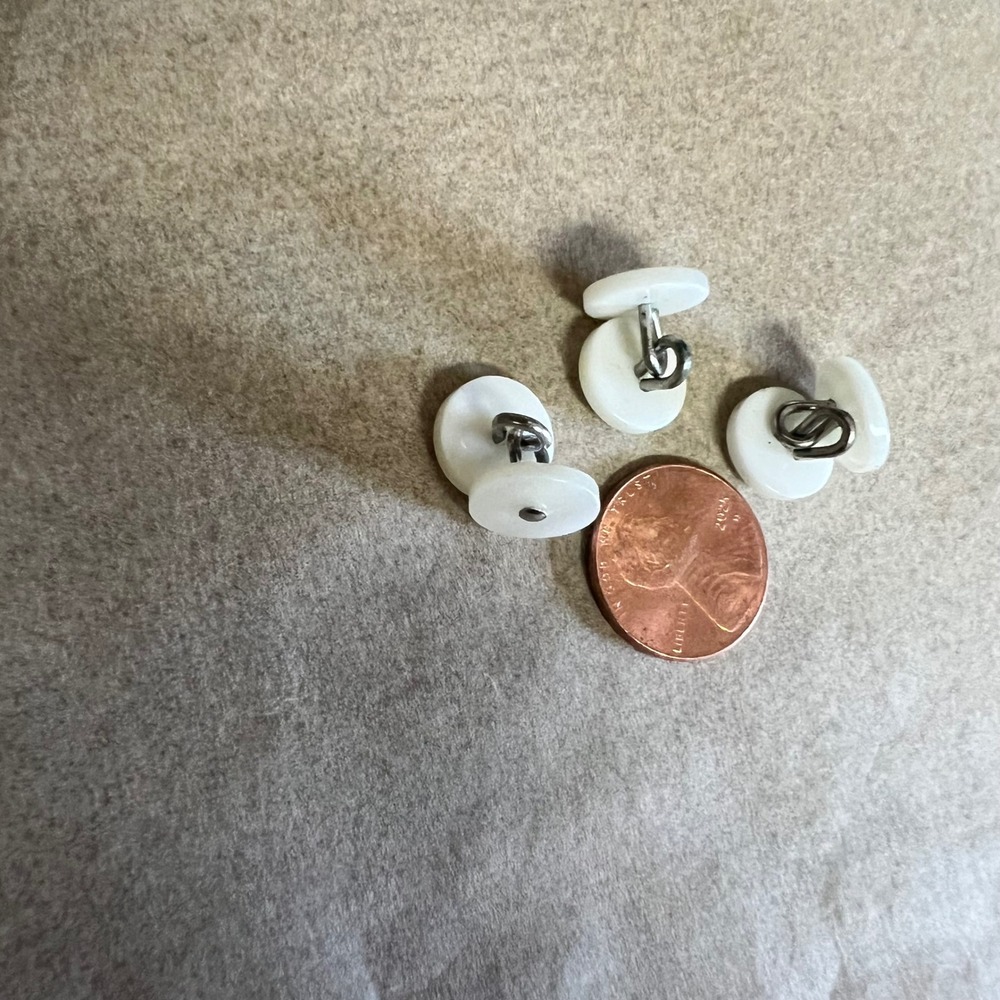 Vintage White Mother of Pearl Tuxedo Shirt Studs Set of 3 Formal Silver Tone - Picture 6 of 9